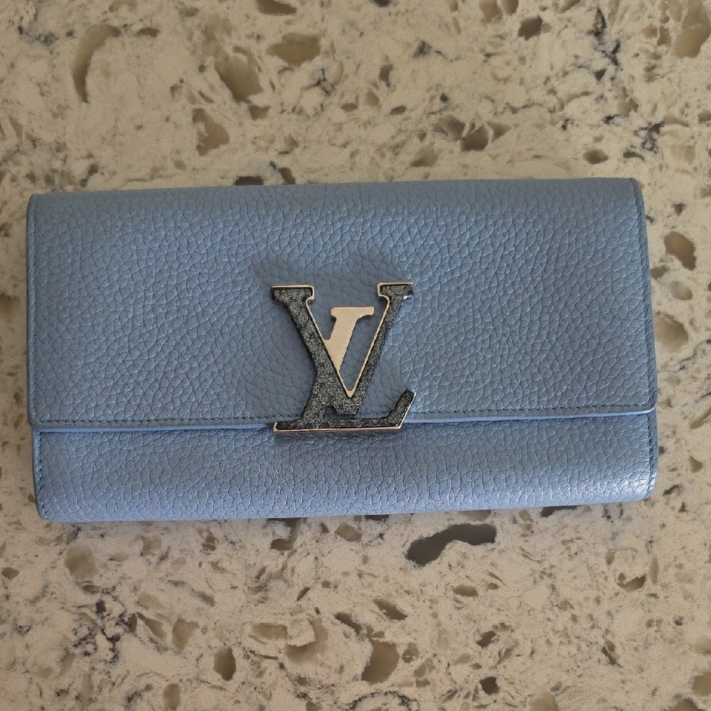 Louis Vuitton Blue Twist Lock Wallet With Silver Hardware